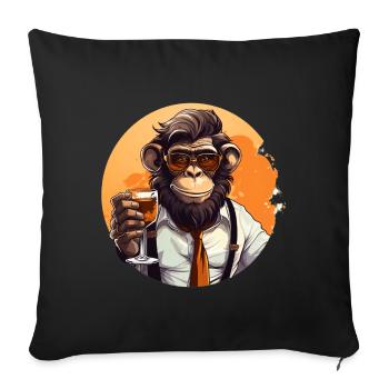 Cooler Affe mit Getränk Lustige Tiere Schimpanse - Sofakissenbezug 45 x 45 cm - Schwarz - Vorne