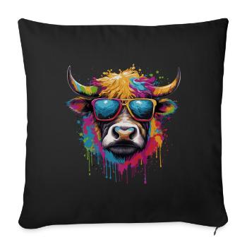 Funny colorful cow with sunglasses - Sofa pillowcase 17,3'' x 17,3'' (45 x 45 cm) - black - Front