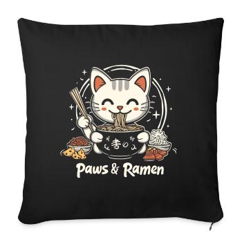 Funny Cat Paws and Ramen Kawai - Sofa pillowcase 17,3'' x 17,3'' (45 x 45 cm) - black - Front