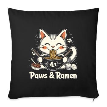 Funny Cat Paws and Ramen Kawai - Sofa pillowcase 17,3'' x 17,3'' (45 x 45 cm) - black - Front