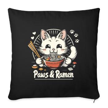 Funny Cat Paws and Ramen Kawai - Sofa pillowcase 17,3'' x 17,3'' (45 x 45 cm) - black - Front