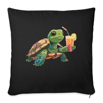 Tortue avec boisson à la main - Housse de coussin décorative 45 x 45 cm - noir - Devant