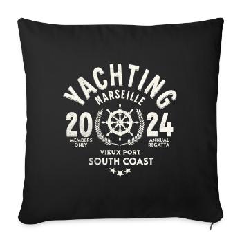 Yachting Marseille vieux port 2024 - Housse de coussin décorative 45 x 45 cm - noir - Devant