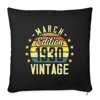 Vintage mars 1930 vintage cadeau anniversaire 1930 - Housse de coussin décorative 45 x 45 cm - noir - Devant