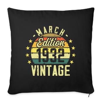 Vintage mars 1932 vintage cadeau anniversaire 1932 - Housse de coussin décorative 45 x 45 cm - noir - Devant