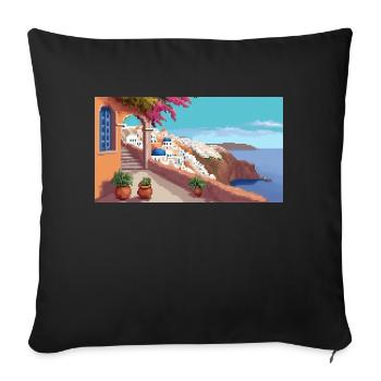 Oia, Santorini, Greece - Pixel Art - Sofa pillowcase 17,3'' x 17,3'' (45 x 45 cm) - black - Front