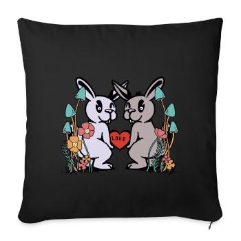 Lièvre, Lapin, Amour, Coeur, Lapin, Nature, Rongeurs - Housse de coussin décorative 45 x 45 cm - noir - Devant