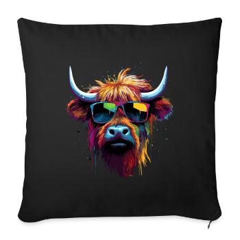 Bœuf écossais écossais frais - Housse de coussin décorative 45 x 45 cm - noir - Devant