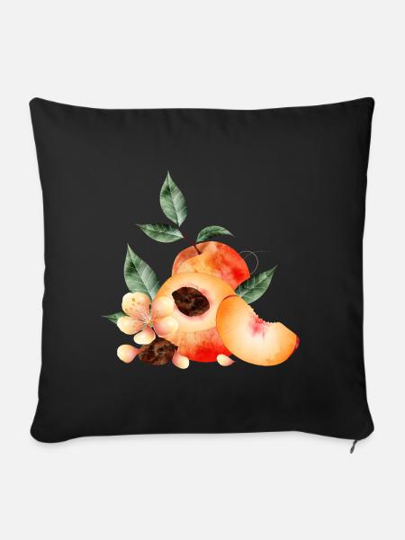 Pfirsichhälfte,Pfirsiche,Pfirsich,-blüten und keil - Sofakissenbezug 45 x 45 cm - Schwarz