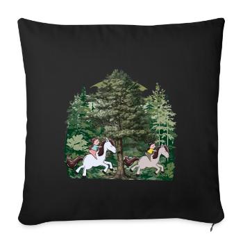 Fille équitation poney chevaux forêt nature loisirs - Housse de coussin décorative 45 x 45 cm - noir - Devant