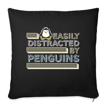 Leicht von Pinguinen abgelenkt Lustiger niedlicher Pinguin - Sofakissenbezug 45 x 45 cm - Schwarz - Vorne