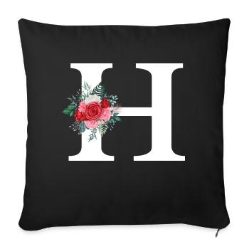 Lettre h floral rouge - Housse de coussin décorative 45 x 45 cm - noir - Devant