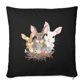 cute easter bunnies family with pastel easter eggs - Sofa pillowcase 17,3'' x 17,3'' (45 x 45 cm) - black - Front