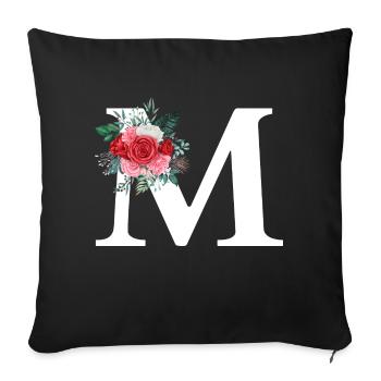 Lettre m floral rouge - Housse de coussin décorative 45 x 45 cm - noir - Devant