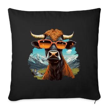 Cool cow in sunglasses in mountain landscape - Sofa pillowcase 17,3'' x 17,3'' (45 x 45 cm) - black - Front
