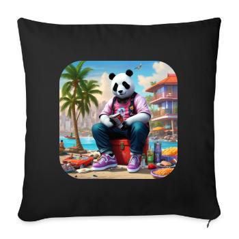 Cool panda on the beach - Sofa pillowcase 17,3'' x 17,3'' (45 x 45 cm) - black - Front