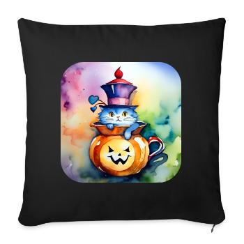 Chat mignon avec citrouille - Housse de coussin décorative 45 x 45 cm - noir - Devant