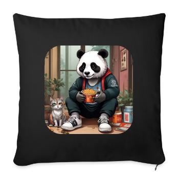 Cool Panda with Cat - Sofa pillowcase 17,3'' x 17,3'' (45 x 45 cm) - black - Front
