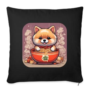 Cute Dog with Ramen Noodles - Sofa pillowcase 17,3'' x 17,3'' (45 x 45 cm) - black - Front