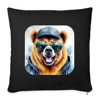 Ours cool avec des lunettes de soleil - Housse de coussin décorative 45 x 45 cm - noir - Devant