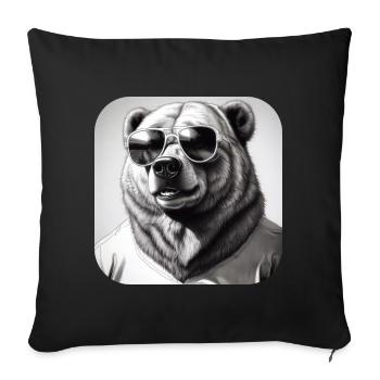 Ours cool avec des lunettes de soleil - Housse de coussin décorative 45 x 45 cm - noir - Devant