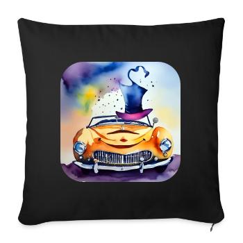 Verrücktes lachendes Auto mit Hut - Sofakissenbezug 45 x 45 cm - Schwarz - Vorne