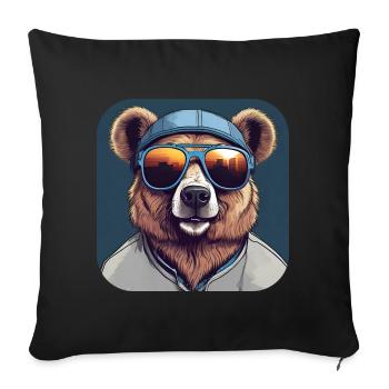 Ours cool avec des lunettes de soleil - Housse de coussin décorative 45 x 45 cm - noir - Devant