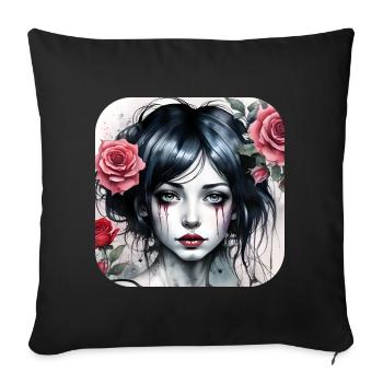 Fille punk gothique cool avec des roses rouges - Housse de coussin décorative 45 x 45 cm - noir - Devant