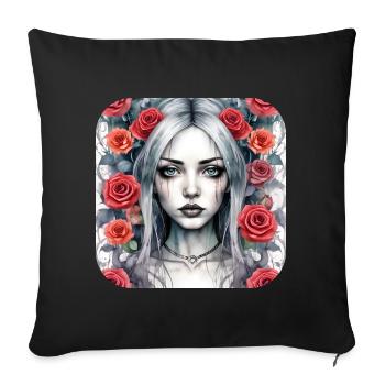 Fille punk gothique cool avec des roses rouges - Housse de coussin décorative 45 x 45 cm - noir - Devant