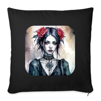 Cool Gothic Punk Girl with Red Roses - Sofa pillowcase 17,3'' x 17,3'' (45 x 45 cm) - black - Front