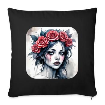 Fille punk gothique cool avec des roses rouges - Housse de coussin décorative 45 x 45 cm - noir - Devant