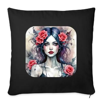 Cooles Gothic Punk Girl mit roten Rosen - Sofakissenbezug 45 x 45 cm - Schwarz - Vorne