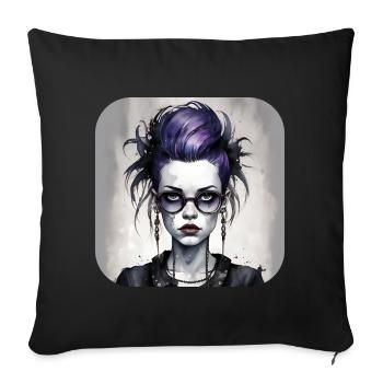 Fille punk gothique cool - Housse de coussin décorative 45 x 45 cm - noir - Devant