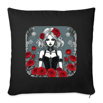 Fille punk gothique cool avec des roses rouges - Housse de coussin décorative 45 x 45 cm - noir - Devant