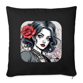 Cool Gothic Punk Girl with Red Ros - Sofa pillowcase 17,3'' x 17,3'' (45 x 45 cm) - black - Front