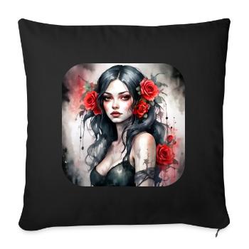 Cooles Gothic Punk Girl mit roten Rosen - Sofakissenbezug 45 x 45 cm - Schwarz - Vorne