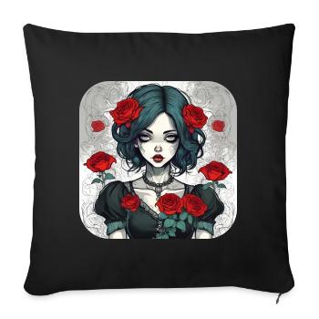 Fille punk gothique cool avec des roses rouges - Housse de coussin décorative 45 x 45 cm - noir - Devant