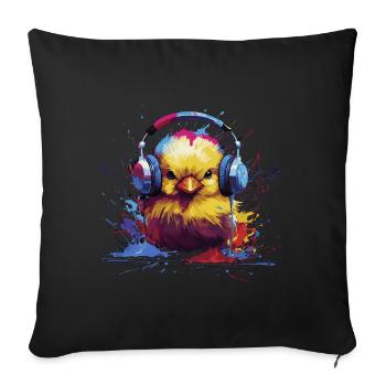 DJ chick with headphones - Sofa pillowcase 17,3'' x 17,3'' (45 x 45 cm) - black - Front