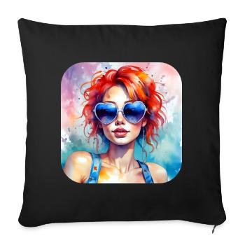 Cool Girl avec des coeurs Lunettes de soleil - Housse de coussin décorative 45 x 45 cm - noir - Devant