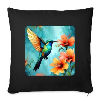 Beau colibri avec des fleurs - Housse de coussin décorative 45 x 45 cm - noir - Devant
