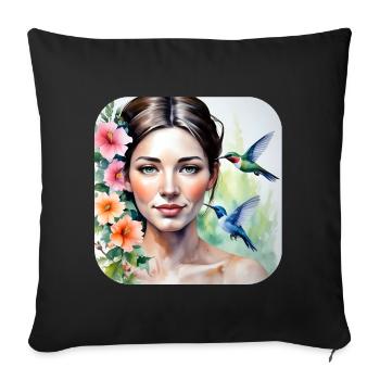 Unknown beauty with hummingbirds - Sofa pillowcase 17,3'' x 17,3'' (45 x 45 cm) - black - Front