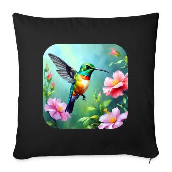 Beau colibri avec des fleurs - Housse de coussin décorative 45 x 45 cm - noir - Devant