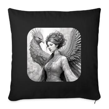 Fantasy Frau mit Phönix - Sofakissenbezug 45 x 45 cm - Schwarz - Vorne