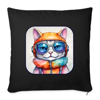 Cool cat with sunglasses - Sofa pillowcase 17,3'' x 17,3'' (45 x 45 cm) - black - Front