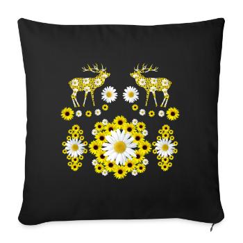 wild deer made of sunflowers and daisies - Sofa pillowcase 17,3'' x 17,3'' (45 x 45 cm) - black - Front