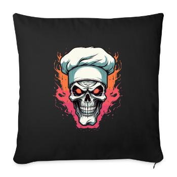 Crâne avec toque de chef - Housse de coussin décorative 45 x 45 cm - noir - Devant