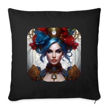 Cool steampunk girl with flowers - Sofa pillowcase 17,3'' x 17,3'' (45 x 45 cm) - black - Front