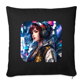 Fille Cyberpunk cool - Housse de coussin décorative 45 x 45 cm - noir - Devant