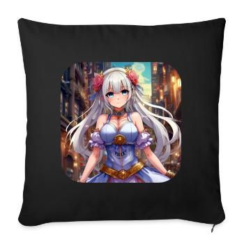 Jolie fille d’anime - Housse de coussin décorative 45 x 45 cm - noir - Devant