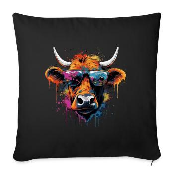 Drôle de vache colorée avec des lunettes de soleil - Housse de coussin décorative 45 x 45 cm - noir - Devant
